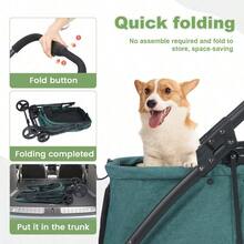 Heavy Duty Pet Stroller For Dogs And Cats Up To 54.43KG, Adjustable Handle, Foldable Dog Stroller With Linen Wrapping, Alloy Steel Frame, Large Animal Stroller For Travel & Outdoor Use - Blackish Green - View 1