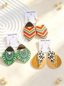 10 Pairs/Lot Exquisite Fashion Bohemian Style Colorful Wooden Earrings, Women's Geometric Print, Romantic Date Daily Wear, Gift Jewelry Accessories - 10 Pairs Of Mixed Colored Wooden Earrings - View 8