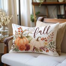 MEMNUN 1pc Autumn Berry, Autumn Leaf, Vintage Rose, Three-Color Pumpkin Pillow Case 40*40cm/45*45cm/50*50cm Made Of Polyester Material HELLO Fall Text Cushion Cover Single-Sided Print Invisible Zipper Polyester Decorative Pillowcase Without Pillow Insert Living Room, Sofa, Bedroom, Car Home Autumn Decoration - Multicolor - View 8