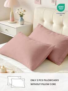 HONEY MOON 2pcs Soft & Smooth Solid Color Pillowcase, Breathable, Envelope Closure, Wrinkle Resistant, No Filling - Fits T/F/Q/K Size Home & Dorm, OEKO-TEX Certified, Pink - Pink - View 2