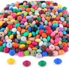 200pcs Silicone Lentil Beads, 12mm Silicone Abacus Bead For Keychain Making Focal Bead Bulk For Necklace Bracelet Jewelry DIY Crafts Accessories - Multicolor - View 8