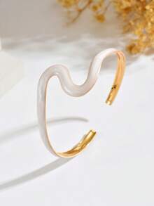 1pc Bohemian Style Oil Drip Asymmetrical Line Open Cuff Bracelet, Adjustable Size Portable Women's Fashion Personalized Arm Chain Body Chain, Daily Wear With Any Outfit, Gift For Best Friends And Family - Off-white - View 3
