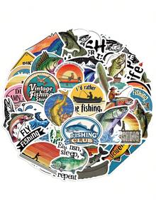50pcs Cartoon Fishing Doodle Stickers, Suitable For Guitar, Notebook, Luggage - Multicolor - View 4