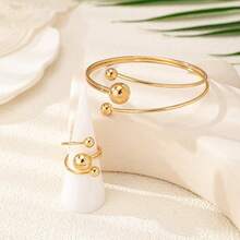 1 Set Luxurious Fashion Exaggerated Creative Design Multi-Layer Twisted Rope Beaded Bracelet + Ring Jewelry Set - Style B, Double-lined Gold - View 2