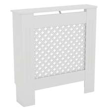Home Discount Vida Designs Oxford White Radiator Cover Heat Protection Adjustable Cross Pattern Design With Wooden Shelf Top Display Hallway MDF Cabinet Easy To Install - White - View 6