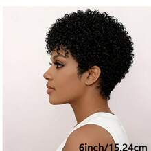 Short Pixie Cut Wig Human Hair Afro Curly/Kinky Curly With Bangs 200% Density African Style Wig Brazilian Human Hair Wig Suitable For Women - Multicolor - View 7