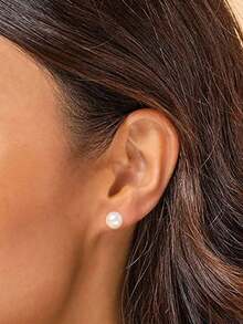 1 par de pendientes de botón de perla falsa de moda, diseñados para mujeres, adecuados para bodas, compromisos, fiestas de aniversario, regalo del Día de San Valentín - 1# - Ver 2