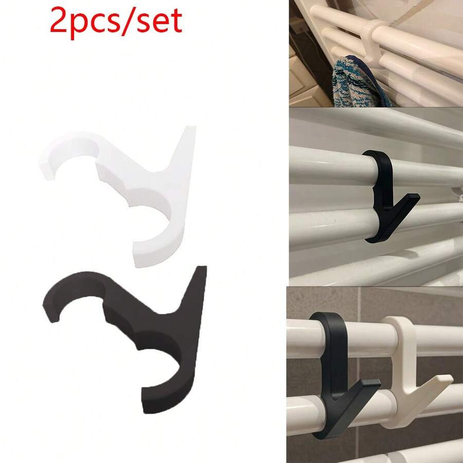 2pcs Round Radiator Pipe Drying Rack Hooks, No-Drill Towel Hooks For Bathroom Radiator Pipe, Indoor Clothes Hanging Hooks - Multicolor - View 1