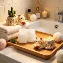 Cute Reading Cat Shaped Planter Silicone Mold, Embossed Reading Cat Shaped Silicone Mold, DIY Handmade Cat Succulent Planter Cement Plaster Concrete Resin Casting Mold, For Home Craft Decoration, Birthday/Christmas Gift - A - View 3
