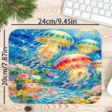 M-Onet Oil Painting Style Colorful Jellyfish Flower Large Mouse Pad, Healing Ocean Floral Ins Style Non-Slip Desk Mat, Thickened Keyboard Pad, Suitable For Girls' Makeup Table - View 6