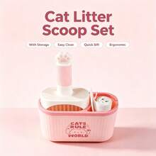1pc Durable Plastic Cat Litter Scoop With Storage Rack Extra Garbage Bag Compartment Easy Clean Quick Sift Ergonomic Design Easy Access Pet Hygiene Supplies For Multi-Cat Family Indoor Kitten Daily Use 2026 Practical Pet Accessories Gift - Multicolor - View 1