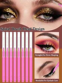 200/100/150/50/20/5pcs Mini Eyebrow Brushes, Bendable Micro-Fine Mascara Brush Head Makeup Tool, Eyelash Filler Brow Lift Dye Brush, Eye Tool, Eyelash Tool, Eyelash Comb, Travel And Daily Use - Hot Pink - View 3