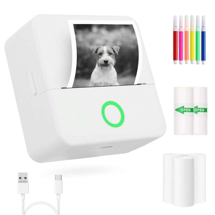 White Mini Thermal Printer For Sticky Notes, Photos And DIY Coloring, Portable App Connected Pocket Printer For Study, Office, Home Memo And Creative Daily Use