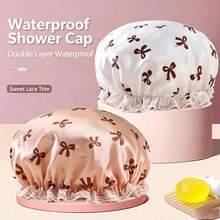Double Layer Waterproof Shower Cap For Women, Home Kitchen Oil Smoke Protection Hair Cover, Girls Dry Hair Mask Bath Cap New Style, Shower Accessories, Bath Sponge - Multicolor - View 5