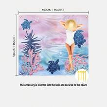 1pc 4-7ft Adult Pink-Blue Gradient Blanket, Polyester Quick-Dry Sand-Proof Picnic Mat With Stakes - Compact, Suitable For Travel, Camping, Hiking, Beach Leisure | Colorful Beach Mat | Durable Outdoor Mat, Beach Accessory - Multicolor - View 12