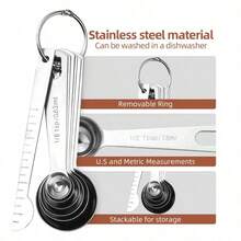 5/6/7pcs Stainless Steel Measuring Spoon Set, Heavy Duty Dry & Wet Ingredient Measuring Spoons And Leveling Tool, With Metric And Imperial Markings, Kitchen Gadget For Liquids, Solids And Powders, With Portable Hanging Hook - - - View 2