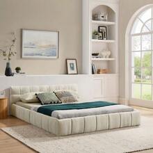 سرير مزدوج 140*200 سم، سرير بغطاء من الشينيل الناعم الحريري، تصميم مبطن مربع - بيج - مشاهدة 4
