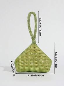 Mini Clutch Bag With Rhinestone Decor, Unique Shape Party Bag, Lipstick Bag, Handbag, Cute Small Bag Matching Dress, Fashion Wristlet,Bride - Mint Green - View 9