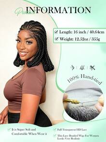 A ANYTIME 16 Inch Hand-Tied Cornrow Braided Wigs For Black Women, HD Full Transparent Lace Front Box Braid Wig With Curly Ends, Soft Lightweight Synthetic Braids Lace Wig Daily Wear, Halloween - Black - View 5
