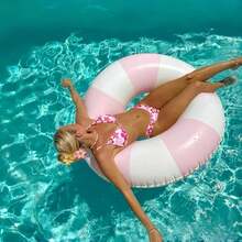 1pc Summer Pool Inflatable Swim Ring, Thickened PVC Retro Striped Pool Float, Leak-Proof And Durable, Suitable For Pool Parties, Beach Vacations, Lakeside Leisure And Graduation Season Celebrations, Adult Universal Water Toy, The Best Summer Gift For Yourself Or Friends During Graduation Season, Make Every Dip A Highlight Moment On Social Media - Thickened Swimming Ring - View 4