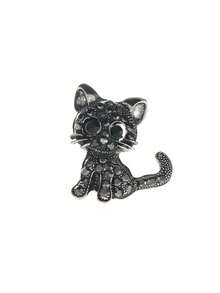 1pc Vintage Rhinestone Hollow Cat Brooch, Cute Cartoon Animal Pin, Anti-Exposure Clothing Brooch, Suitable For School, Office Accessories, Shirts, Jackets, Clothing Pins, Fun Teacher Gifts, Clothing Accessories, Bag Charms - Silver - View 3