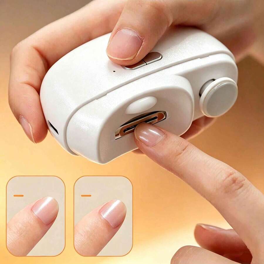 2合1可充電電動指甲剪與拋光器－USB充電，具備防夾手、指甲拋光、照明與磨甲功能的智能電動指甲剪，全家安心使用，完美的節日禮物