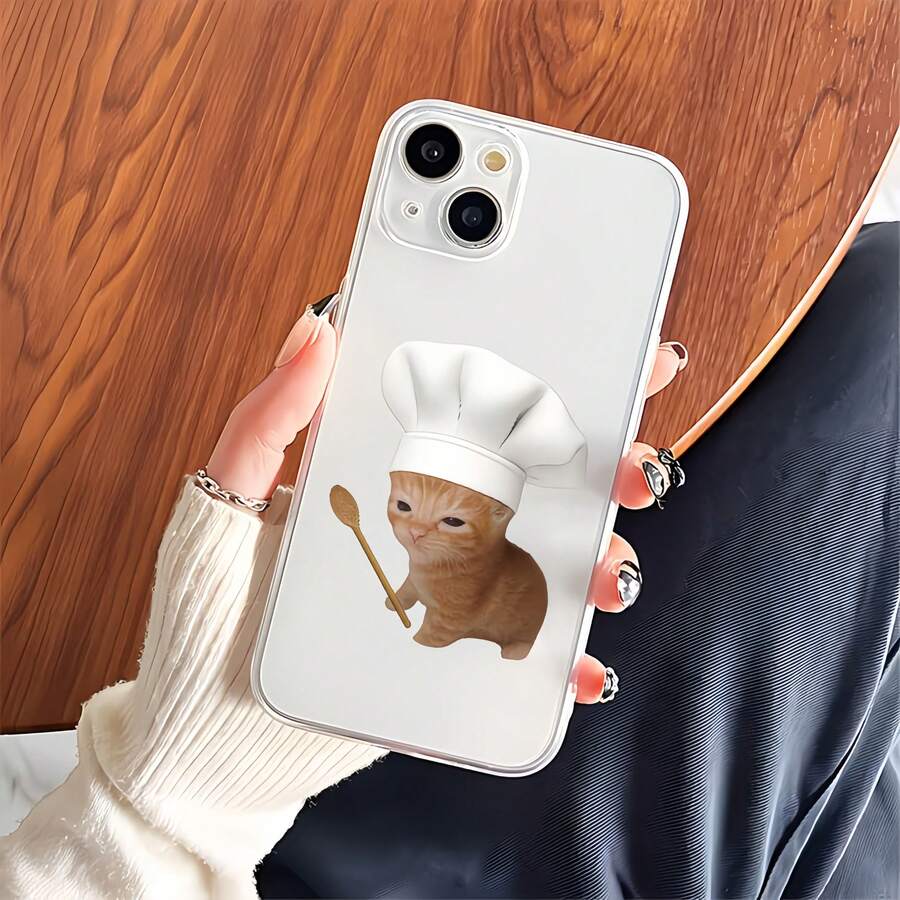1pc Transparent Chef Orange Cat Pattern Phone Case, Personalized For IPhone 16 Pro Max/17/16/15/14 Plus/13/12/11/Air, Protective Case For Samsung Series - Multicolor - View 1