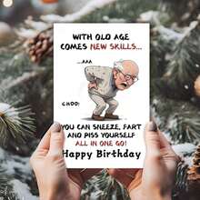 2/5 Sets "Acquiring New Skills With Age" Humorous Elderly Birthday Cards, Grumpy Old Man Cartoon Design, Suitable For Dad, Grandpa, Husband, Brother, Male Friends And Family - A - View 5