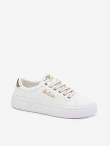LeeCooper Women's Sneakers On The Platform Comfortable, Fashionable, Urban, With Elegant Lacing And Gold Thread LCW-26-44-4478 White Black - White - View 3