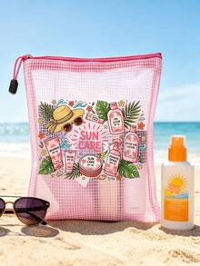 New Sun Care Printed Fashion Waterproof PVC Beach Bag With Sunscreen And Monstera Leaf Pattern - A4 Size, Transparent Nylon Zipper Makeup Bag, Suitable For Swimming, Diving And Summer Vacation - Lightweight, Suitable For Young Men And Women, Beach Bag Accessories Travel Essentials, Summer Must-Have, Beach Must-Have - Multicolor - View 1
