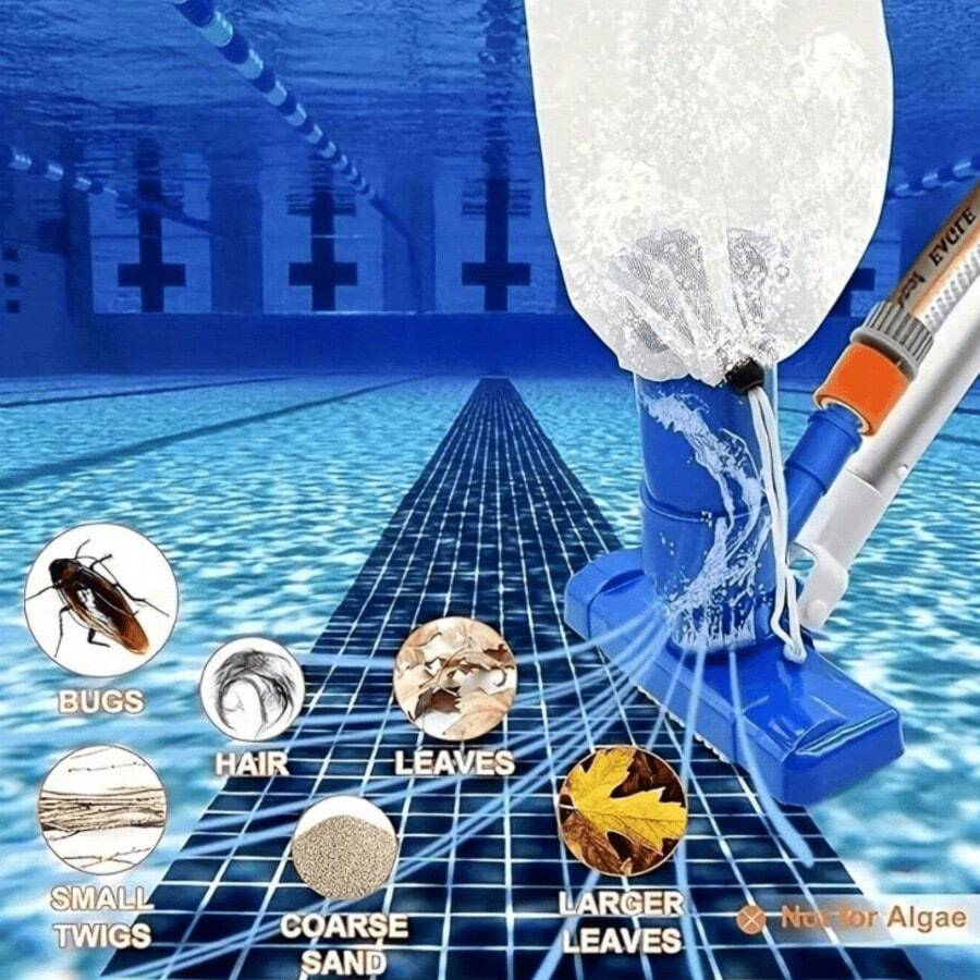 Pool Cleaning Vacuum Jet Tool With Pole Set, Vacuum Head Accessory Without Pole, Swimming Pool Vacuum With Surface De-Fogging Function, Swimming Pool Maintenance Kit, Suitable For Swimming Pools, Fountains, Compact Swimming Pool Vacuum Jet, Includes Debris Bag And Pole, Lightweight Swimming Pool Maintenance Tool - A - View 1