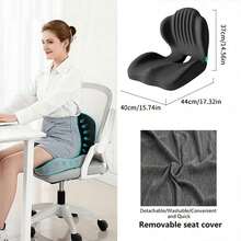 2-In-1 Lumbar Support Backrest And Seat Cushion, Shell-Shaped One-Piece Seat Cushion And Backrest, Ergonomic Memory Foam Seat Cushion, Breathable And Comfortable, Office Chair Cushion And Car Seat - Black+Gray - View 3