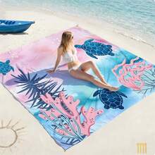 1pc 4-7ft Adult Pink-Blue Gradient Blanket, Polyester Quick-Dry Sand-Proof Picnic Mat With Stakes - Compact, Suitable For Travel, Camping, Hiking, Beach Leisure | Colorful Beach Mat | Durable Outdoor Mat, Beach Accessory - Multicolor - View 2