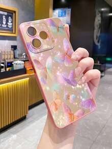 1pc Purple Pink Butterfly Camera Protection Phone Case UV Printed Compatible With Samsung/Galaxy/ Android Models - Pink - View 8