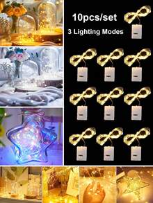 10入 2M 20LED 銅線仙女串燈，暖白色與彩色雙色，3種燈光模式（常亮、慢閃、快閃），附3顆LR44電池，適用花束禮盒包裝、室內居家派對節日裝飾 - 銀色 - 查看 2