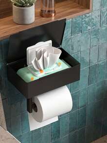 1pc Bathroom Tissue Paper Holder With Shelf, Wet Wipes Storage Rack, Wall-Mounted Toilet Paper Roll Dispenser, Bathroom Accessories - Multicolor - View 13
