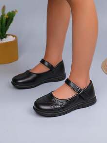 Girls' Formal Mary Jane Shoes With Butterfly Embroidery, Soft Sole, Non-Slip, School Uniform Stage Ballet Shoes - Black - View 8