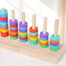 Montessori Early Education Fine Motor Skills Educational Toy Ring Toss Stacking Rings Children Color Recognition Matching Rainbow Rings Fun Toy - Multicolor - View 5