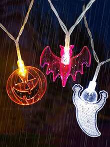 3pcs/Set 1.5M Halloween Dark Gothic Pumpkin Bat Ghost LED String Lights, Ghostly Sinister Creepy Haunted House Halloween Decor, Classic Halloween Decor, Wonderful Halloween Gifts, Indoor Outdoor Lawn Porch Window Halloween Holiday Party Decor - Ghost Bat Pumpkin - View 7