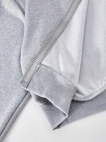 Set Pakaian Kasual Sehari-hari untuk Remaja Perempuan: Hoodie Lengan Panjang Bermotif Kuda dengan Resleting dan Celana Olahraga - Grey - View 5
