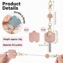 Women's Retractable Keychain, Faux Leather Extendable Keychain, 11.81-Inch Extended Length, Anti-Loss Keychain With Gold Metal Clasp, Cute And Portable Keychain, Suitable For ID Cards And Car Keys, Available In 4 Colors - View 4