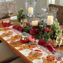 1pc/4pcs New Christmas Gingerbread Man Burlap Table Runner, Creative Linen Waterproof Tablecloth, Cartoon Printed Heat-Resistant Placemat, Restaurant Atmosphere Prop, Christmas Party Decoration, Home Kitchen Dining Table Decor, Indoor Outdoor Family Gathering Supplies.,Christmas - Multicolor - View 6