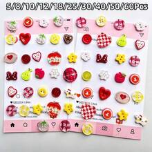 5/8/10/12/18/25/30/40/50/60Pcs Mixed Fruit Heart Resin Buttons DIY Handmade Jewelry Clothing Bag Decoration Accessories Dopamine Colorful Buttons DIY Handmade Hair Accessories Phone Case Decoration Materials DIY Hair Clip Jewelry Making Accessories Creative Resin Craft Buttons (Random Style) - Multicolor - View 1