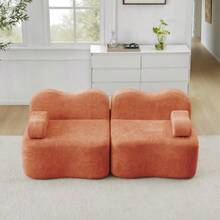 2-Seater Modular Boneless Sofa, Wave Shape, Deep Seat Cushions - Orange - View 3