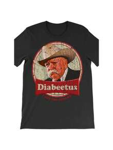 Vintage Cowboy Diabeteetus Distressed Cotton Tee With Retro Western Style - 黑色 - 查看 1