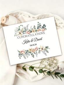 Customizable Wedding Greeting Card - Personalized Name And Date, Elegant Floral Design, Suitable For Engagement, Anniversary, Valentine's Day Or Special Occasions, Romantic Greetings | Watercolor Illustration | Floral Pattern Card - Multicolor - View 6