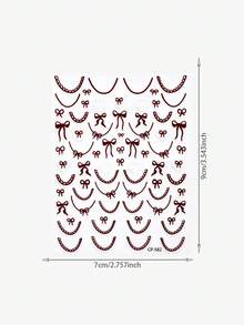 1 Stück Retro Sweet Coquette Flat Nail Art Sticker, gemischte große und kleine weinrote Nagelsticker mit Spitzenbogen, Schleife und Herzmotiv, selbstklebende Nageldekoration für elegante, lässige Braut-, Date- und Urlaubs-Nageldesigns, Cut-Out - Verschiedenfarbig - Übersicht 5