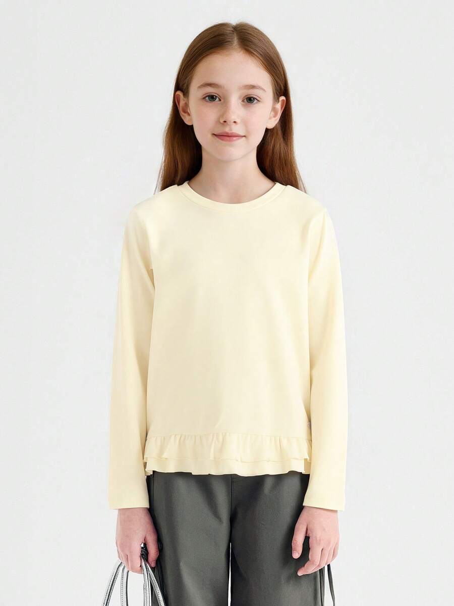 Balabala Girls' Long Sleeve T-Shirt 2026 Fall New Sweet Fashionable Tween Girl Base Layer Casual Top - Vanilla White - View 1