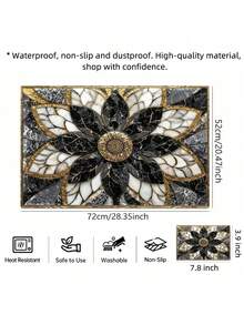 1pc 2D Flat Luxury Black Golden For Lotus Marble Pattern Stove Protector Mat, Wear Resistant, Dirt Resistant, Durable, Easy To Clean, Reusable, Suitable For Travel, Gas Stove, Washing Machine, Kitchen Essentials, Home Decor, Vacation Essentials - a - 查看 4