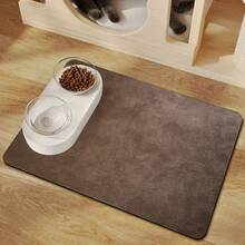 1pc Solid Color Minimalist Pet Feeding Mat, Coffee Brown With Flat Texture Decorative Carpet, Create Cozy Scene, Pet Food Bowl Mat, Thick Fabric Easy To Clean And Wipe, Suitable For Cats And Dogs - Brown - View 2